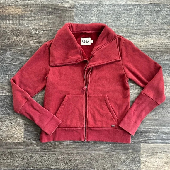 UGG Pauline Double Knit Fleece Jacket Rust Red Medium - Picture 1 of 9
